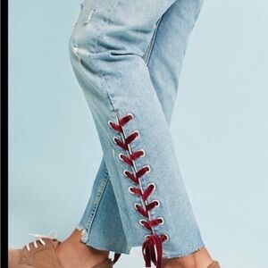 The cutest jeans you’ve ever seen! Anthropologie pilcro Jeans with velvet ties